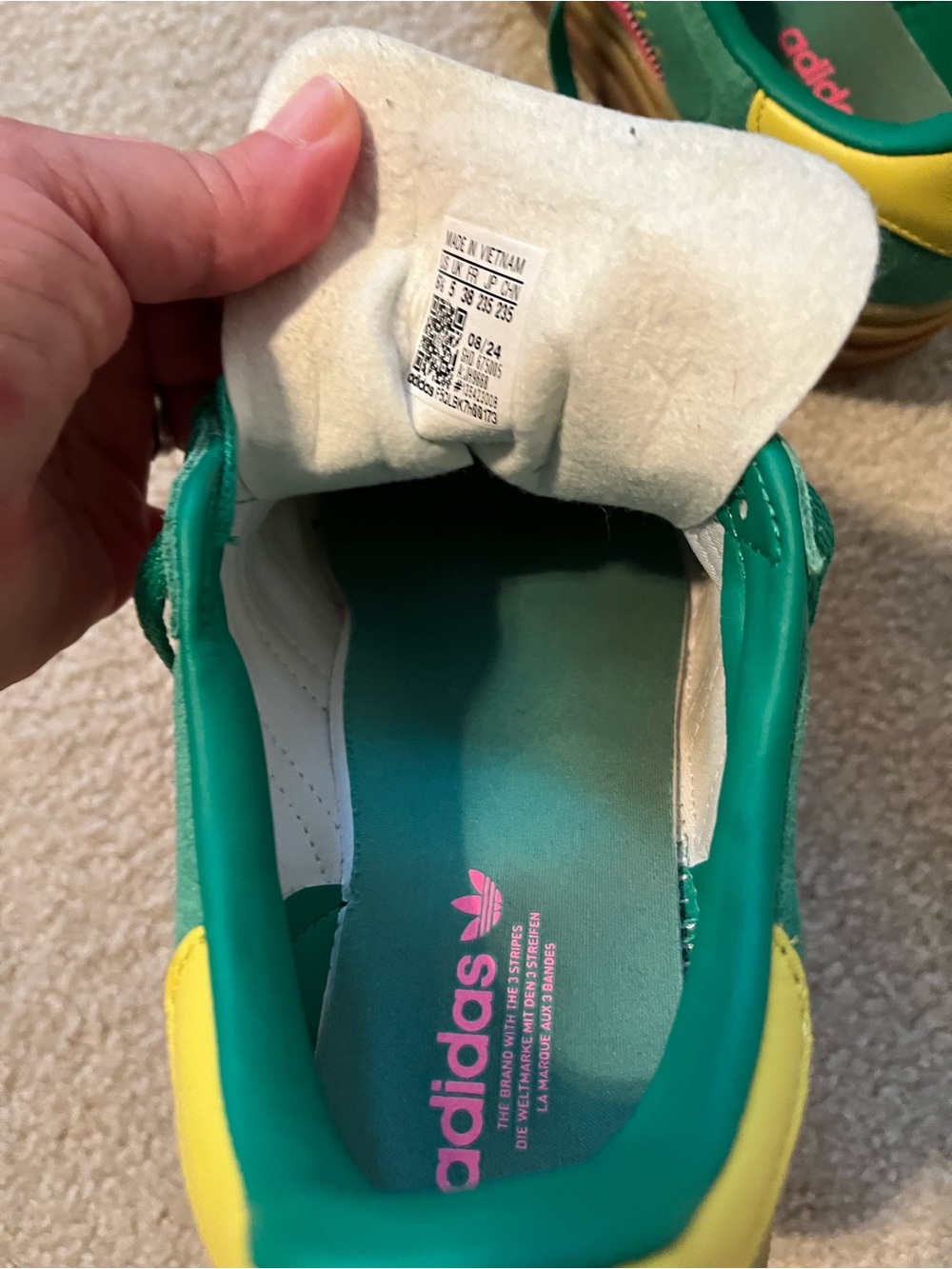 adidas Women’s Gazelle Bold Athletic Sneakers in Pink/Green with platform - Picture 7 of 7
